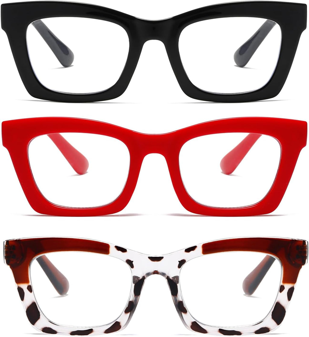 Hubeye Square Reading Glasses for Women Men Blue Light Blocking Computer Fashion Style Readers with Spring Hinge