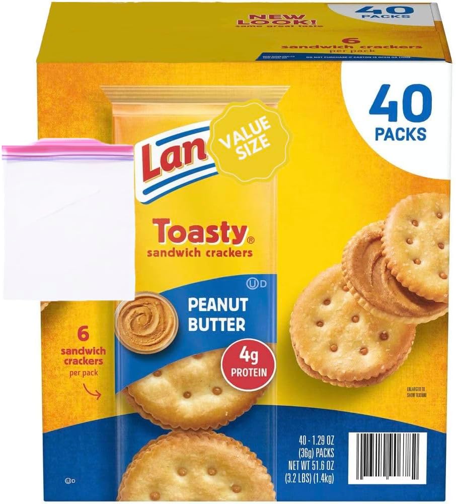 Lancece Peanut Butter Sandwich Crackers, 1.29 oz.,(40 pk.),Bulk Pack w/A Storage Bag