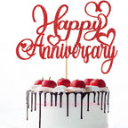 1 PCS Happy Anniversary Cake Topper，Glitter Wedding Anniversary Cake Decorations，Company Anniversary Party Decoration Supplies (Red)