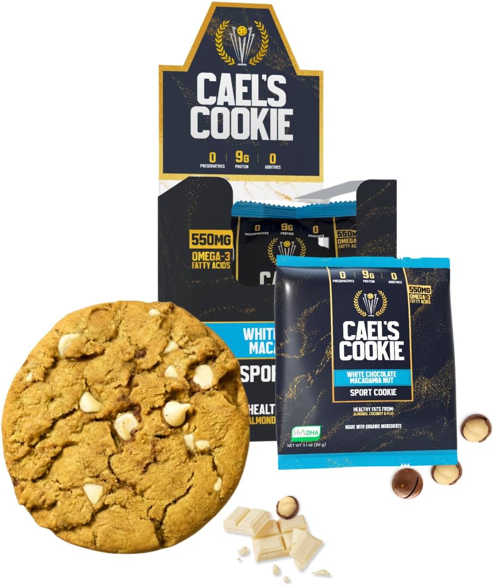 Cael's Cookie™ White Chocolate Macadamia Nut — Soft-Baked Protein Cookie, 9g Plant-Based Protein, 550mg Omega-3 DHA, Organic Kamut® Flour, No Refined Sugar, Dairy-Free, Soy-Free, Non-GMO (6 Cookies Per Box)