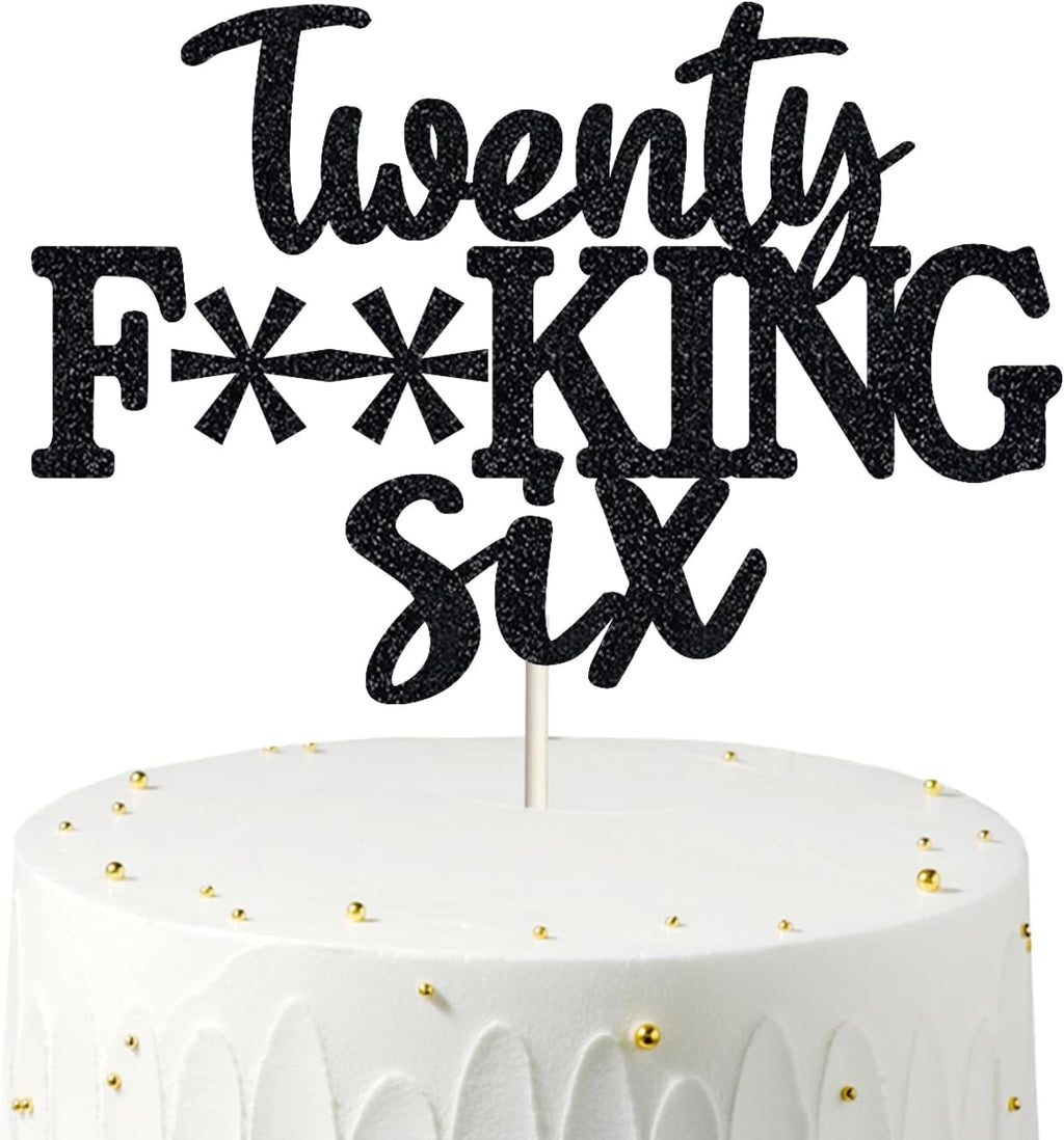 Happy 26th Birthday Cake Topper 26 Birthday Cake Toppers-Black Glitter, Funny 26th Cake Topper for Men,26 Cake Topper For Women, 26th birthday decorations,26th Birthday Cake Topper