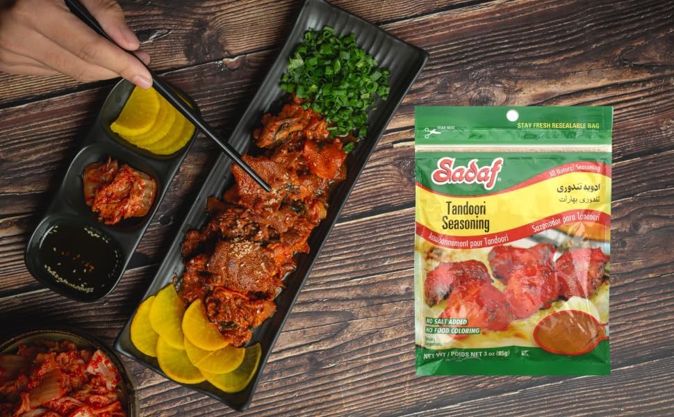 Sadaf Tandoori Seasoning - Tandoori Masala of 12 Spices - Tandoori spices for your Tikka Masala and your Butter Chicken - Indian Spice Blend - Salt-Free - 3 Oz Resealable Bag