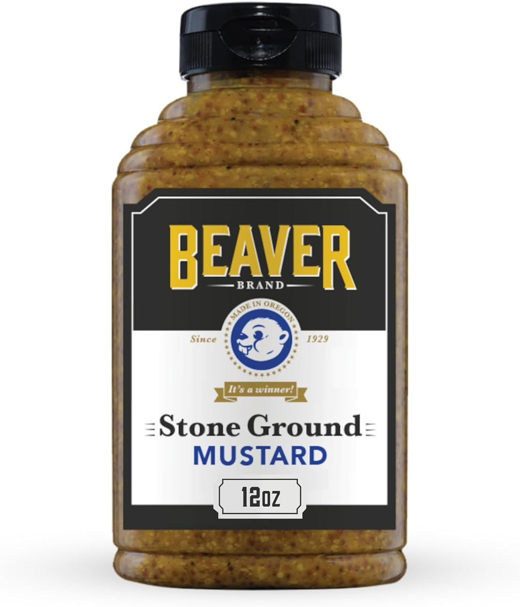 Beaver Brand Stone Ground Mustard, Traditional German-Style Whole Grain Mustard, 12 oz Squeeze Bottle