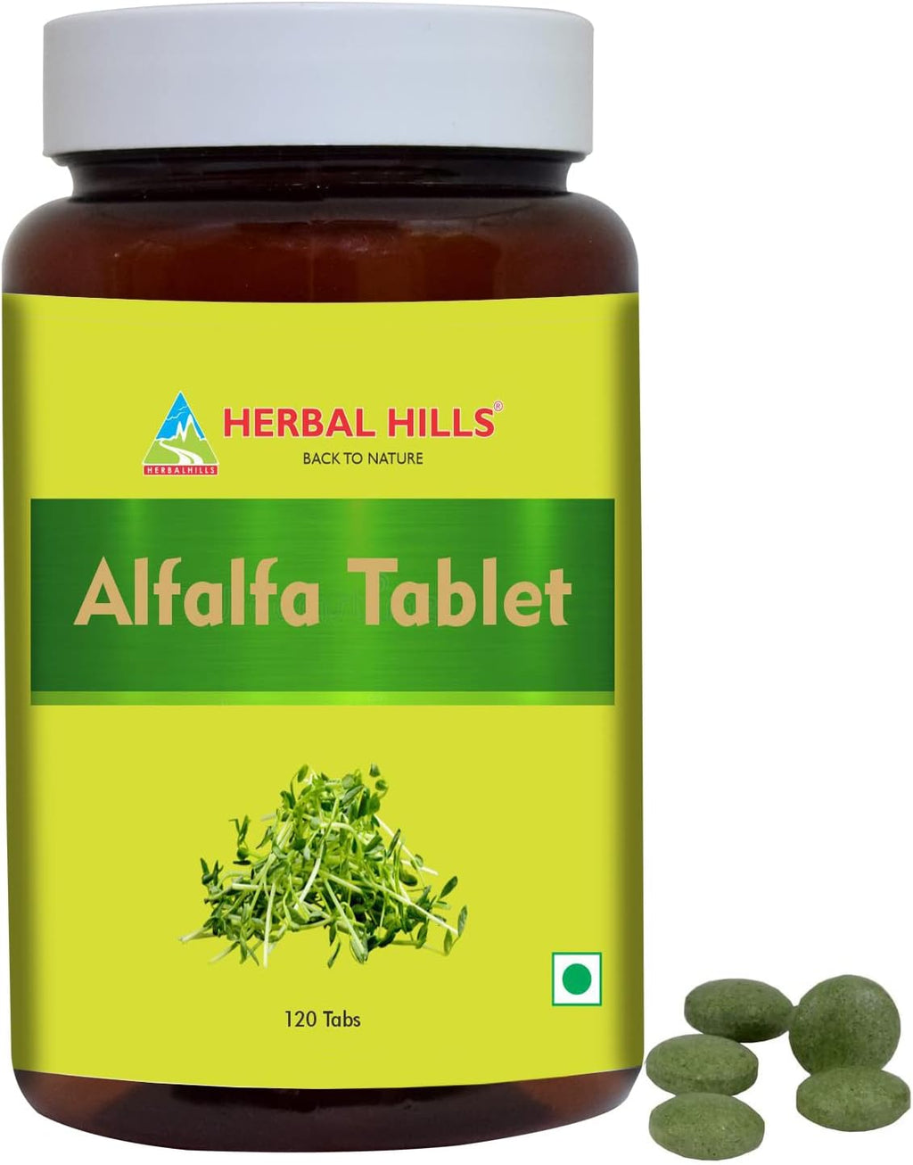 Herbal Hills Alfalfa Tablets | 120 Count | Source of Vitamin A | Natural Green Superfoods