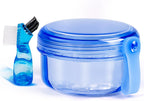 Leak Proof Portable Denture Bath Case Denture Cleaning Cup, False Teeth Holder Mouthguard Night Guard Container Box Retainer Soaking Case for Travel, Household, Office - Transparent Blue