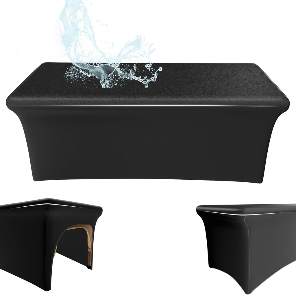Leather Massage Table Cover Wipeable Massage Bed Cover Protector, Reusable & Waterproof Lash Bed Cover Fitted, Odorless Vegan Leather Spa Salon Bed Covers (Black Tablecloth for 6FT Table)