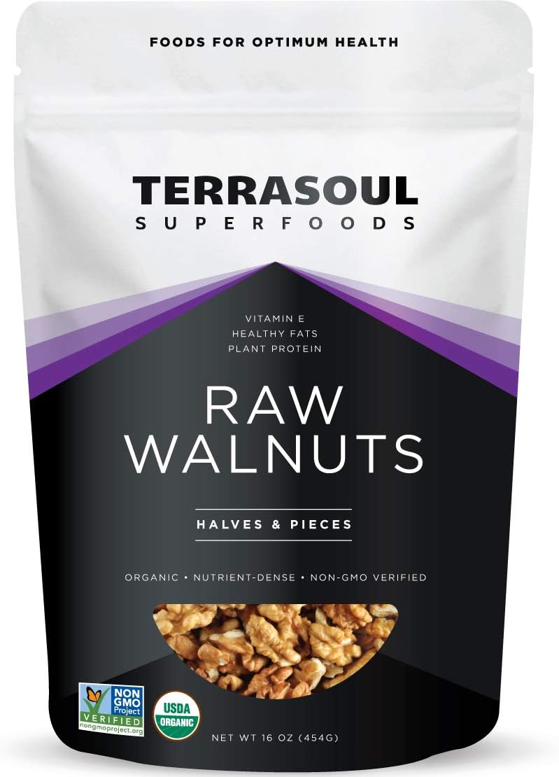 Terrasoul Superfoods Raw Organic Walnuts, 16 Oz - Chandler Variety | Fresh | Light Color