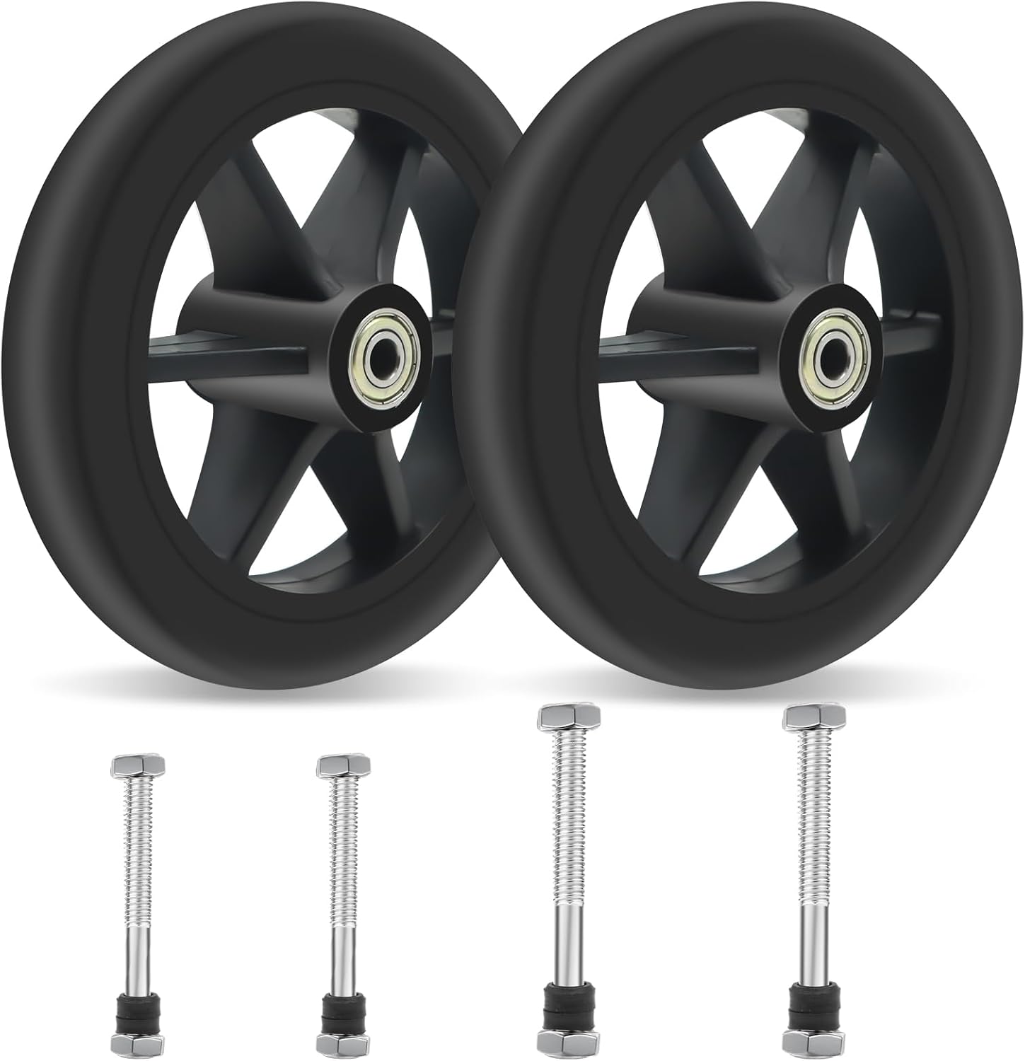 2 PCS 6 Inch Rollator Replacement Wheels Replacement Wheelchair Wheels Anti-Slip and Wheels Wear-Resistant PU Tires and Durable ABS Wheel Hub
