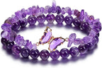 CrystalTears Crystal Bracelets for Women 2pcs Natural Healing Gemstone Beaded Bracelet Butterfly Charms Stone Layered Bracelet Gifts Women