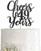 49 Black Glitter Happy 49th Birthday Cake Topper, Cheers to 49 Years Party Cake Topper Decorations, Supplies