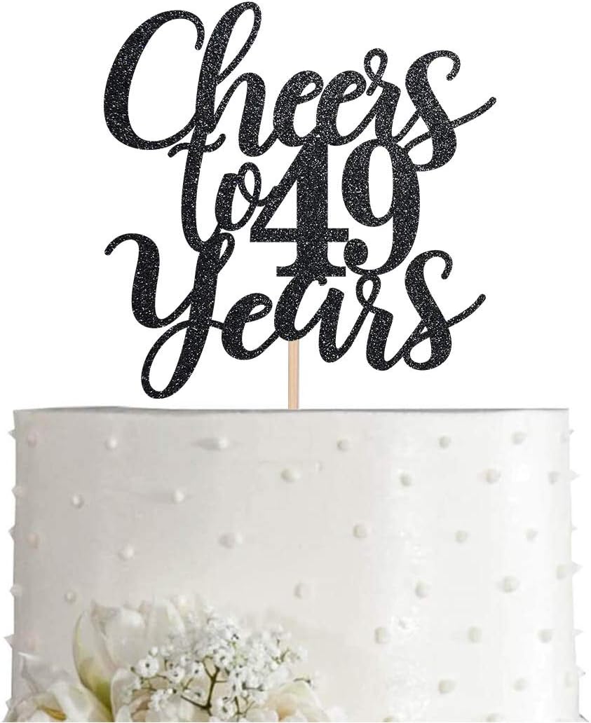 49 Black Glitter Happy 49th Birthday Cake Topper, Cheers to 49 Years Party Cake Topper Decorations, Supplies