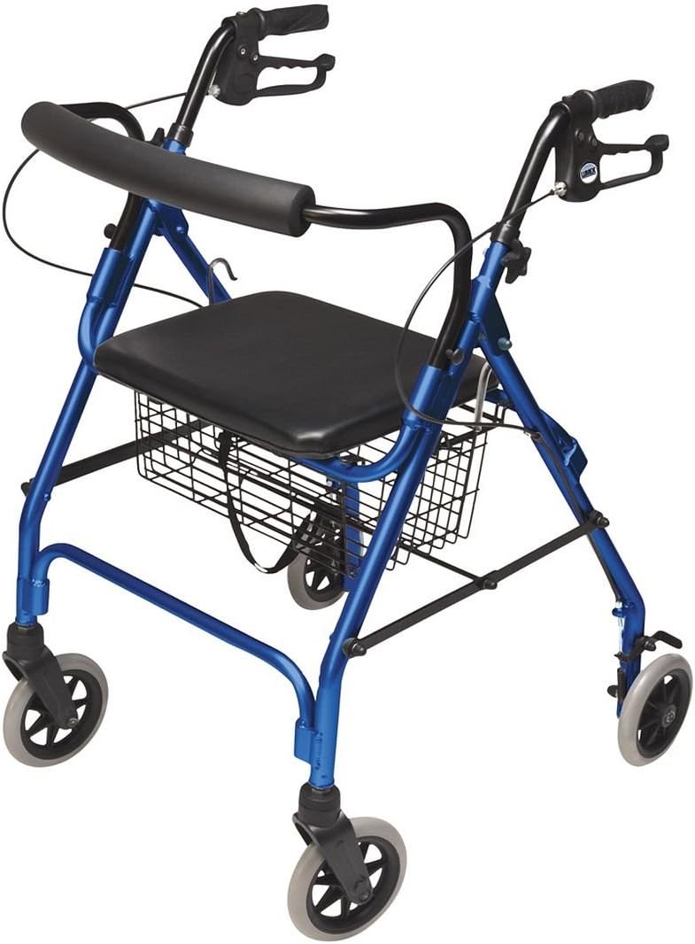 Lumex Walkabout Lite Rollator – Lightweight 14.5 lb. Rolling Walker with Seat for Seniors, Blue
