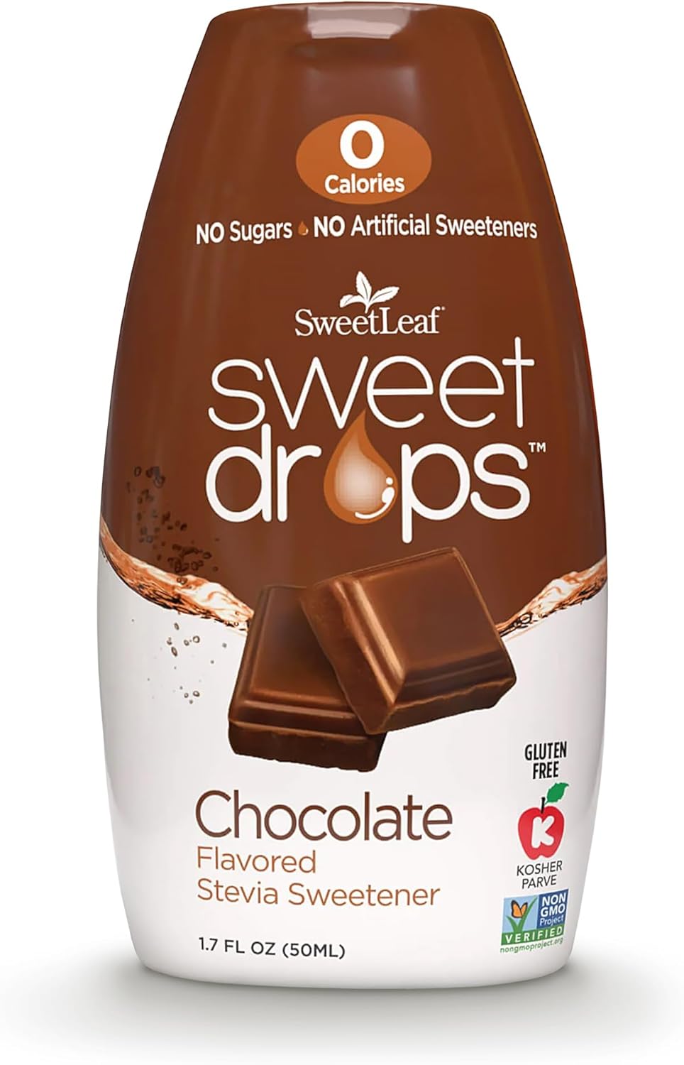 SweetLeaf Sweet Drops - Flavored Stevia Liquid Sweetener, Stevia Extract, Zero Calories, Gluten Free, Keto Friendly, Non GMO, Natural Flavors, Sugar Alternative - Chocolate, 1.7 Fl Oz (Pack of 1)