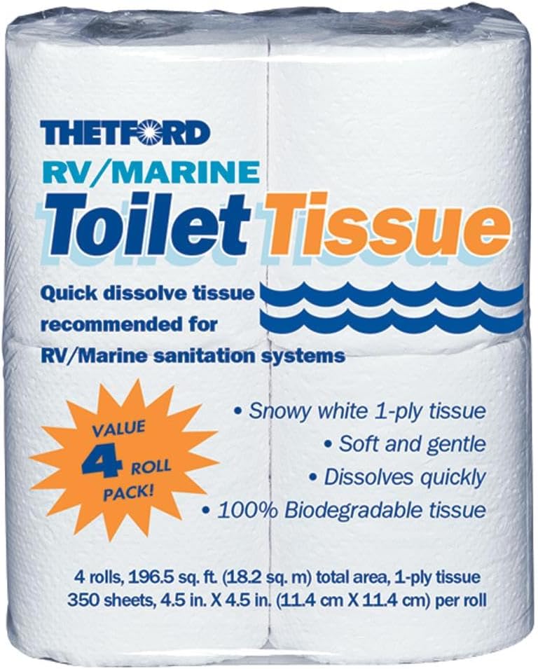 RV/Marine Toilet Tissue - Toilet Paper for RV and Marine - 1-ply - 4 rolls - Thetford 20804