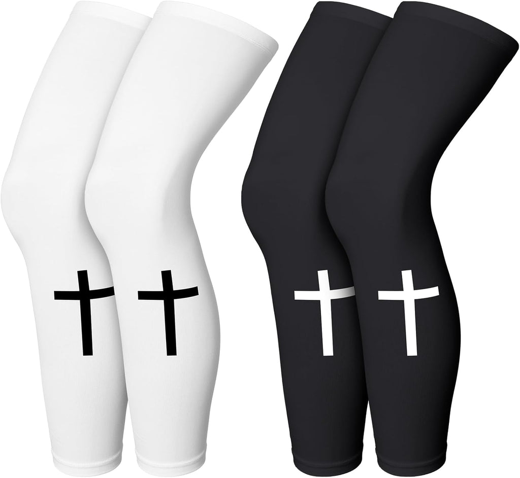 Skylety 2 Pairs Faith Cross Compression Leg Sleeve Religious Jesus Full Length Leg Sleeves for Footall Basketball Cycling