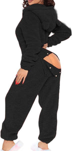 Sexy Adult Onesie Pajamas for Women Butt Flap Fleece Hooded One Piece Pajamas Womens Fluffy Sleepwear