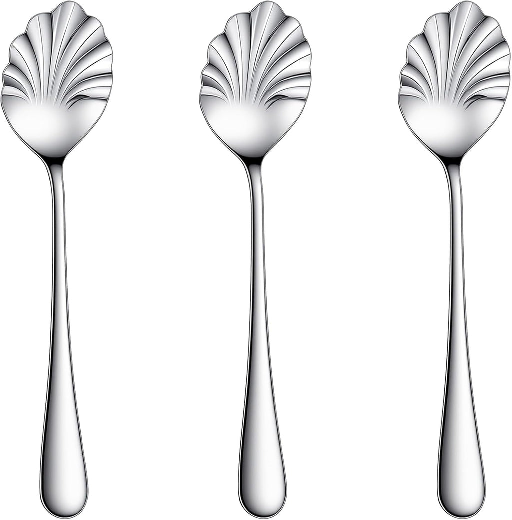 3 PCS Shell Shape Sugar Spoon, Stainless Steel Tiny Spoon for Jam, Silver Demitasse Spoons for Tea Coffee Yogurt, Cute Small Spoons for Dessert, Afternoon Tea