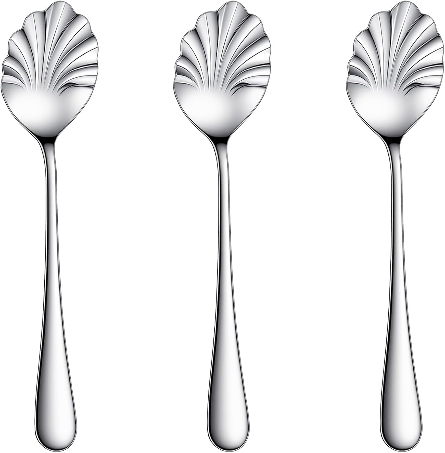 3 PCS Shell Shape Sugar Spoon, Stainless Steel Tiny Spoon for Jam, Silver Demitasse Spoons for Tea Coffee Yogurt, Cute Small Spoons for Dessert, Afternoon Tea