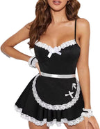 Women Sexy Maid Costume Contrast Lace French Maid Outfit Babydoll Lingerie Fancy Dress Role Play Apron Cosplay