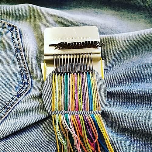 Small Loom Fast Speed Weve Type Weave Tool, Mini Rainbow Weaving Loom Wooden Multi-Craft Creative DIY Weaving Arts, Most Convenient Darning Machine to Repair of Small Holes in Clothes (14 Hooks)