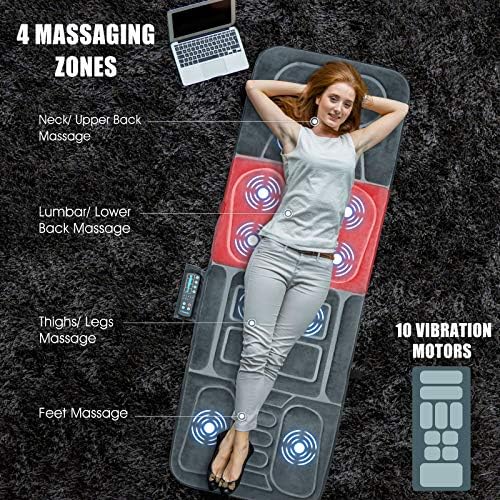 Giantex Full Body Massage Mat with Heat, Back Massage Chair Pad with 10 Vibration Motors, Auto Shut Off, Heated Massage Mattress Pad for Back Pain Relief