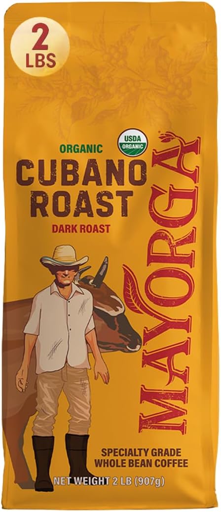 Mayorga Organic Coffee 2lb Cafe Cubano Roast - Dark Roast Whole Bean Specialty Grade Coffee, 100% Arabica, Slow Roasted, Bold and Smooth Flavor with Low Acidity - USDA Organic, Non-GMO, Kosher