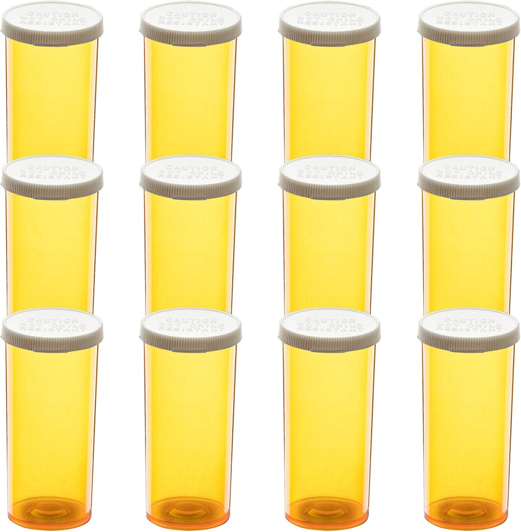 Medicine Bottles Snap Cap Prescription Vials, Easy Open Pill Organizers, Amber Empty with Plastic Caps (8 dram, 12pcs)