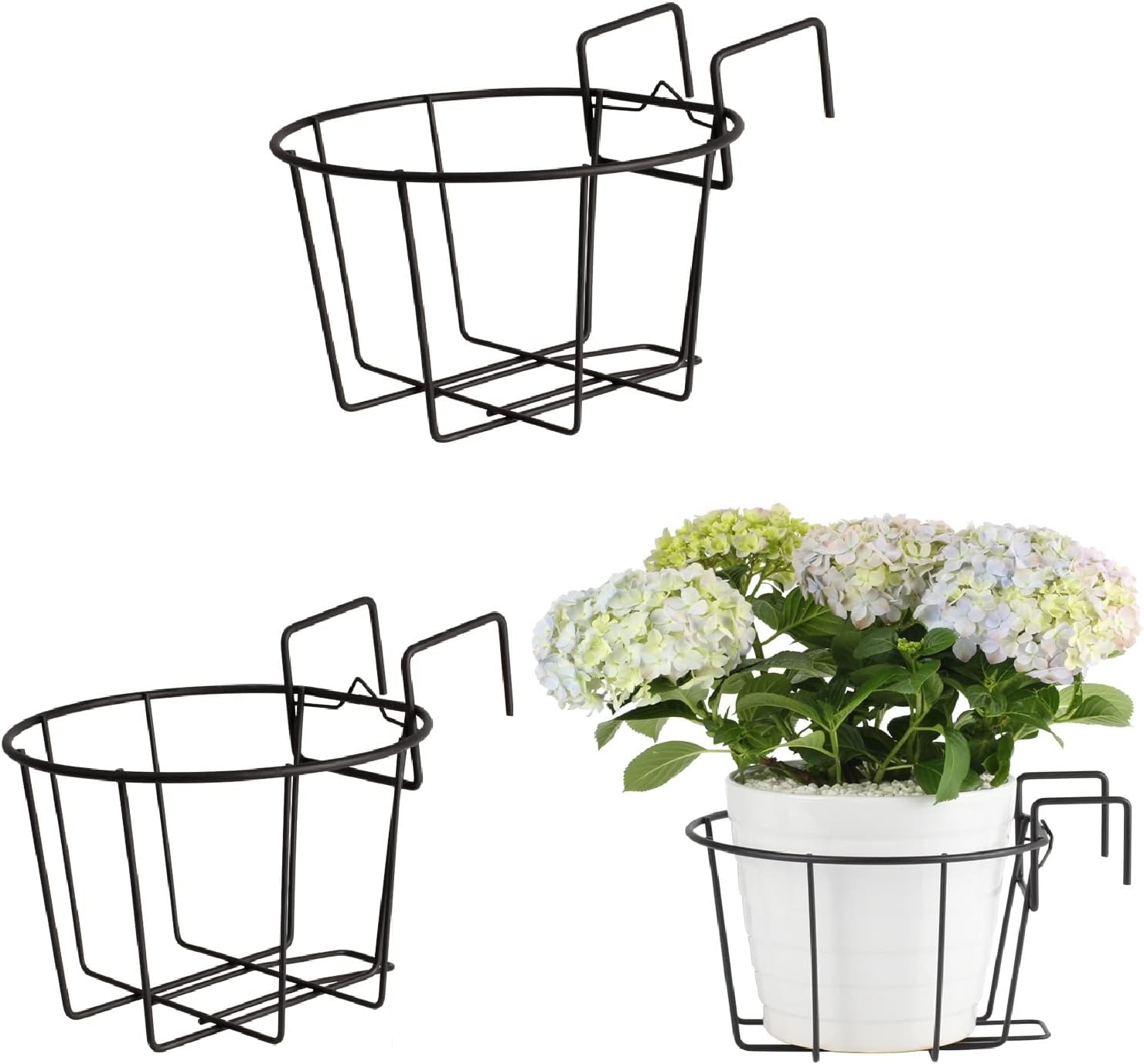TreeLen 3Pack 10inch Railing Planter Outdoor Balcony Hanging Baskets for Plants Fence Planters Metal Potted Stand Indoor Porch Railing Planters Flower Pot Holder