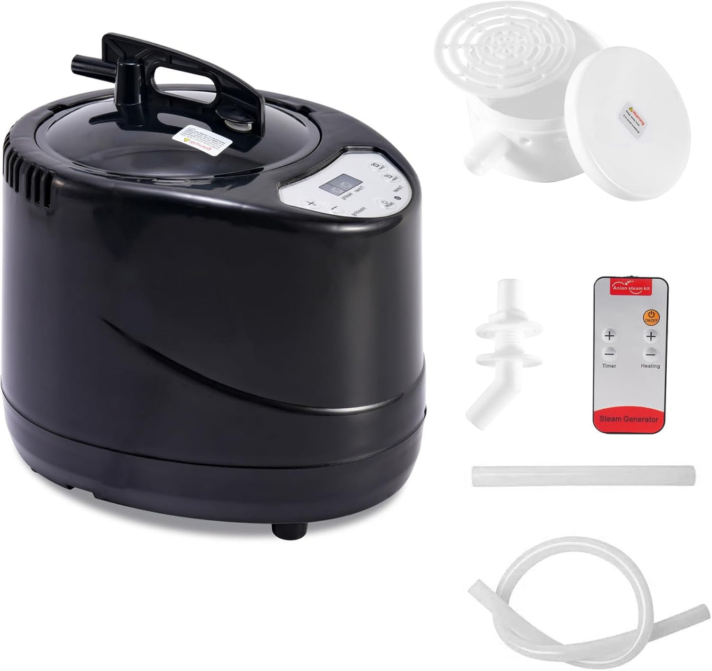 3L Sauna Steamer Machine for Home Sauna Tent, 1200W Fast Heating Steam Generator with Remote, Stainless Steel Pot Replacement for Personal Spa, Portable Body Detox (Black)