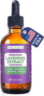 Kate Naturals Lavender Extract for Baking, Drinks, Coffee, Lattes. Food Grade Lavender Oil for Flavoring & Cooking (1oz, Sugar Free)