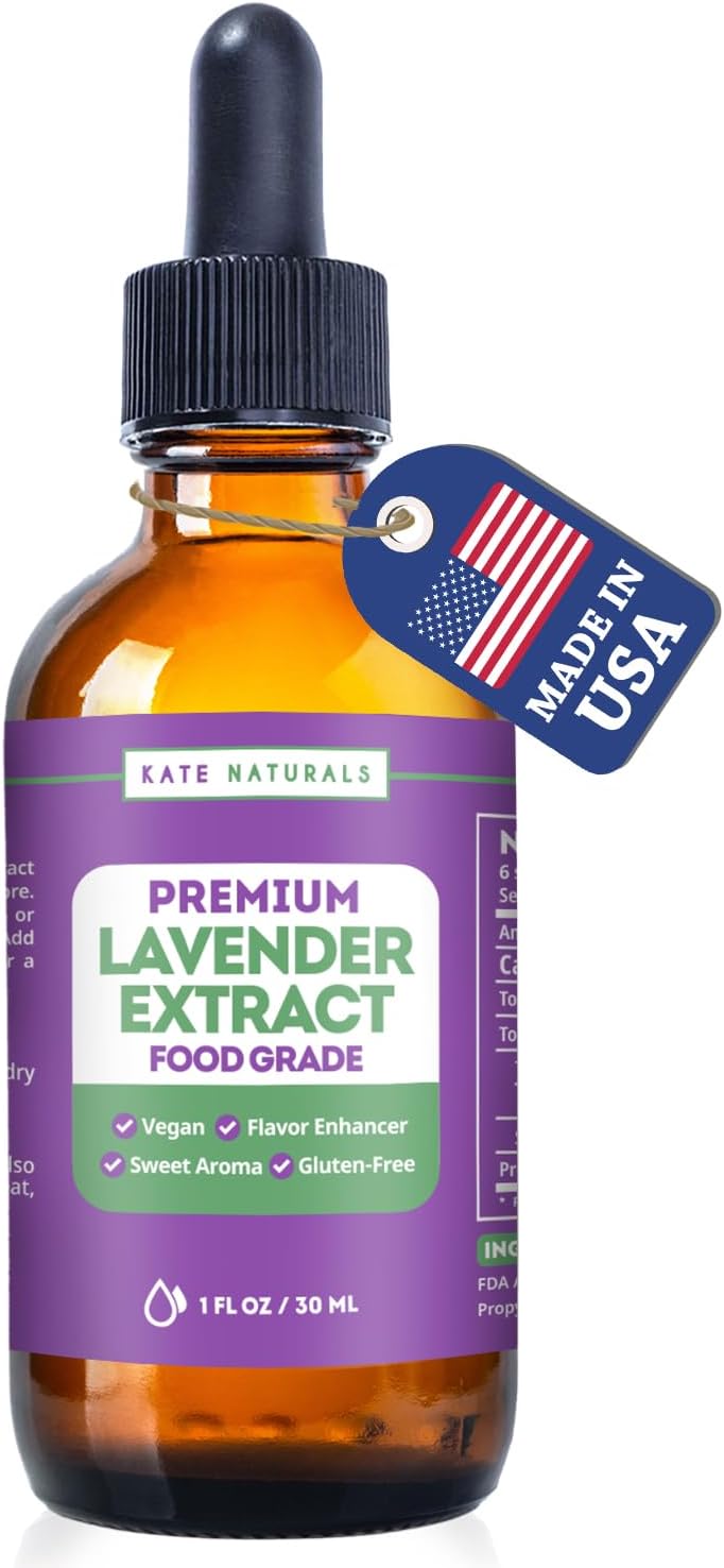 Kate Naturals Lavender Extract for Baking, Drinks, Coffee, Lattes. Food Grade Lavender Oil for Flavoring & Cooking (1oz, Sugar Free)