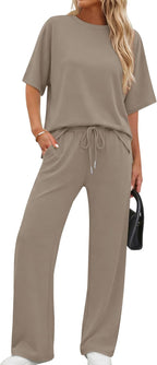 XIEERDUO Women's Side Slit Lounge Sets 2 Piece Travel Outfits Airport Tracksuit Oversized Wide Leg Loungewear S-3XL