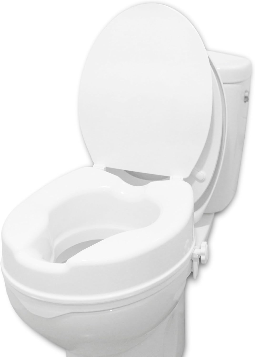 PEPE Mobility Raised Toilet Seat with Lid for Elderly 4" High, Fits Round and Elongated up to 15" Wide, Commode Seat with Sturdy Brackets, Medical Aid
