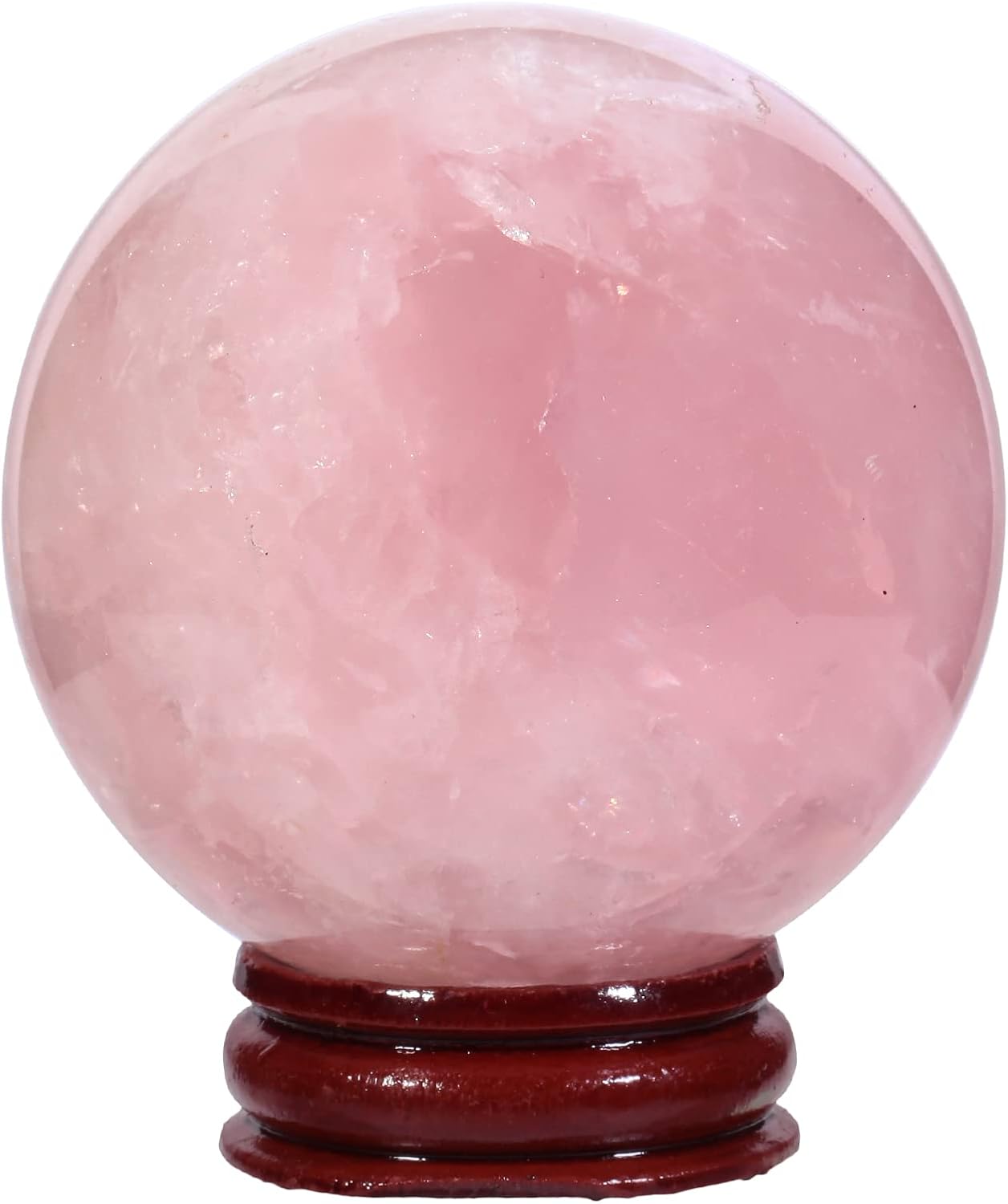 TUMBEELLUWA Natural Rose Quartz Crystal Ball Gemstone Home Decoration Healing Stone Sphere with Wood Stand,2.2"-2.4"
