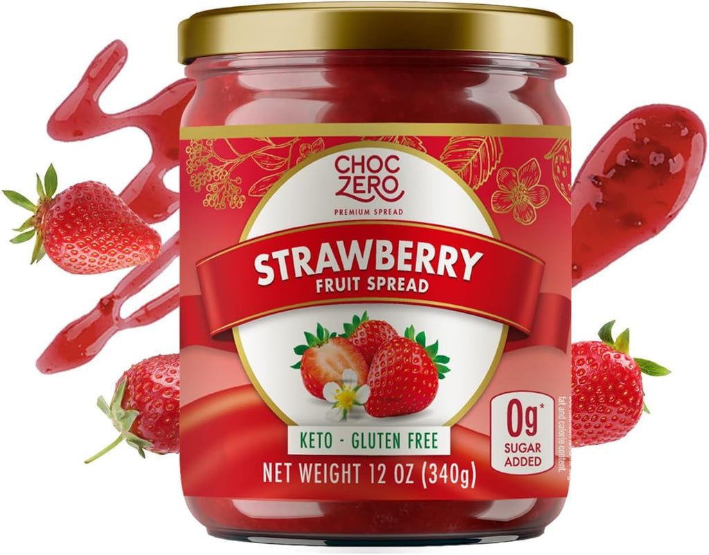 ChocZero Keto Strawberry Fruit Spread, No Sugar Added, Keto Friendly, All Natural, Gluten Free, Sweetened with Monk Fruit (1 jar, 12 oz)