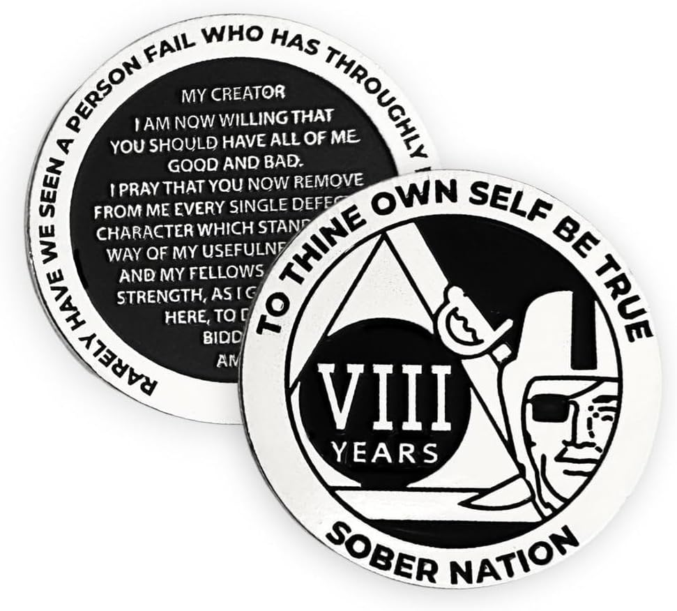 MYRECOVERYSTORE Silver and Black Pirate Alcoholics Anonymous AA Chip w/Coin Capsule AA Yearly Medallion 1-50 Years