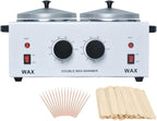 Wax Warmer Double Pot, Professional Electric Heater for Facial, Body, Spa, and Salon, 1.2L Dual Adjustable Temperature with 100 Wooden Craft Sticks, Hair Removal