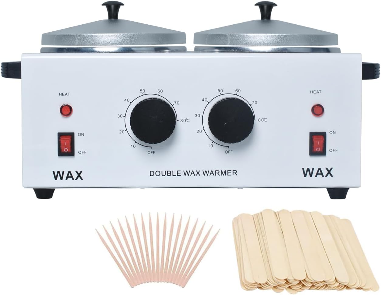 Wax Warmer Double Pot, Professional Electric Heater for Facial, Body, Spa, and Salon, 1.2L Dual Adjustable Temperature with 100 Wooden Craft Sticks, Hair Removal
