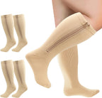 2 Pairs Wide Calf Compression Socks Plus Size with Zipper for Overweight Women Men