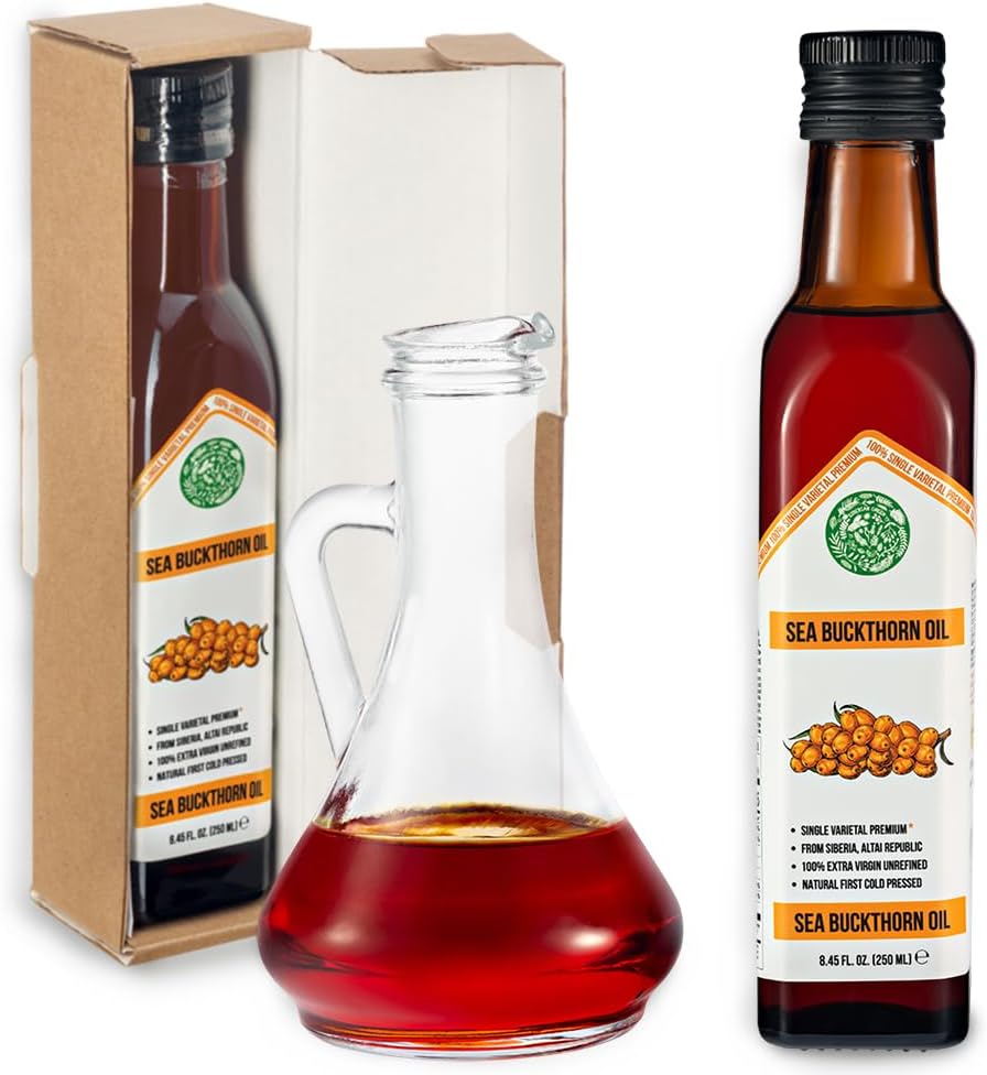 Siberian Green Sea Buckthorn Oil – 250ml Single Varietal Seed and Berry Oil – Extra Virgin Unrefined Cold Pressed Ideal for Cooking Salads Cosmetics Skin Care
