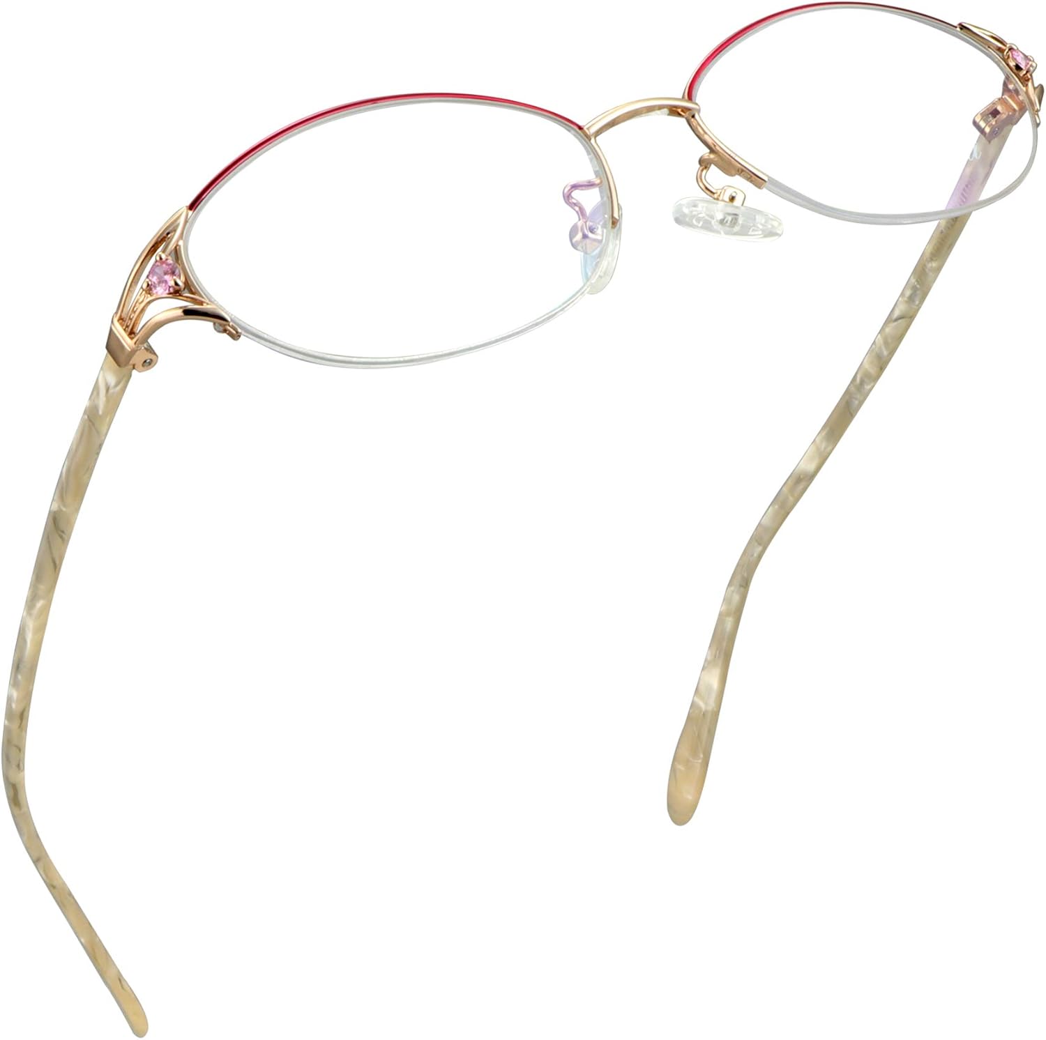 LifeArt Alloy Semi-Rimless Reading Glasses,Blue Light Blocking Glasses, Anti Eyestrain, Computer Gaming Glasses, TV Glasses for Women Men, Anti Glare (Rose Gold, +3.00 Magnification)