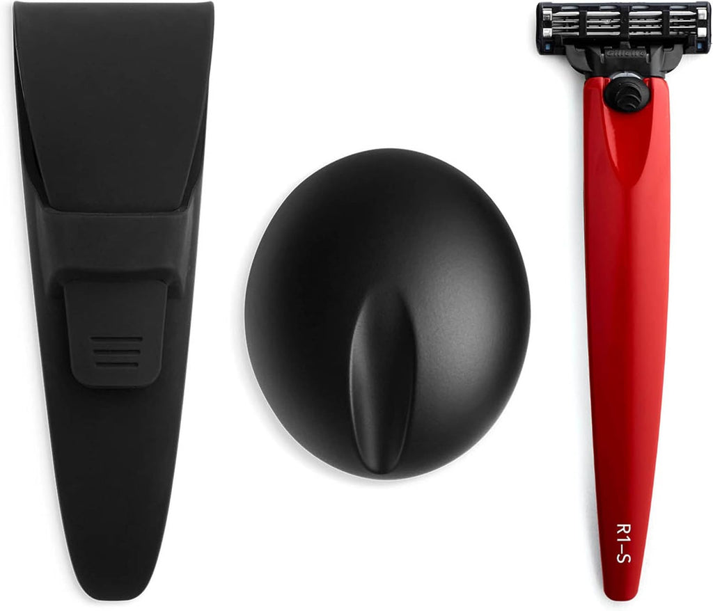 Bolin Webb Handle in Monza Red with Razor Stand and Waterproof Travel Case. Fitted with Gillette Mach3 Blade Cartridge Technology. Award Winning Razors for Men - Made in England. (Red)