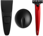 Bolin Webb Handle in Monza Red with Razor Stand and Waterproof Travel Case. Fitted with Gillette Mach3 Blade Cartridge Technology. Award Winning Razors for Men - Made in England. (Red)