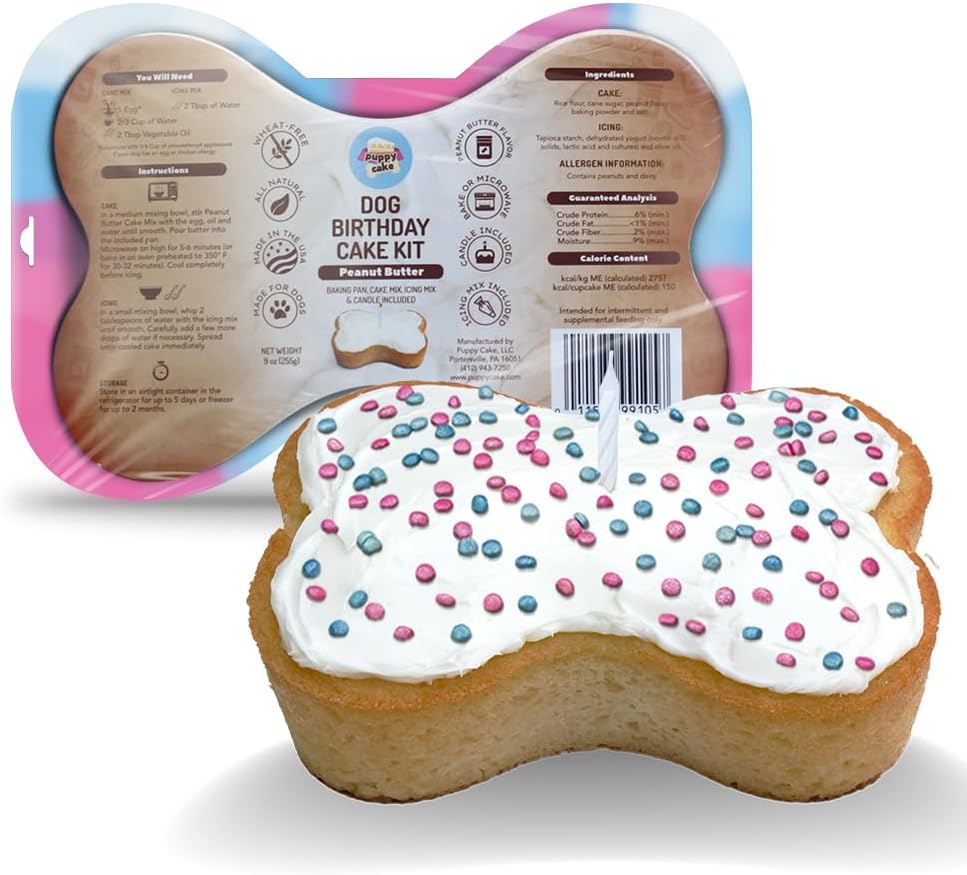 Puppy Cake Dog Birthday Cake Kit – Cake Mix, Icing Mix, Candle and Swirl Tri Color Silicone Pan, Peanut Butter Flavor – Bake or Microwave – Perfect for Celebrating Your Dog’s Special Day – Made in USA