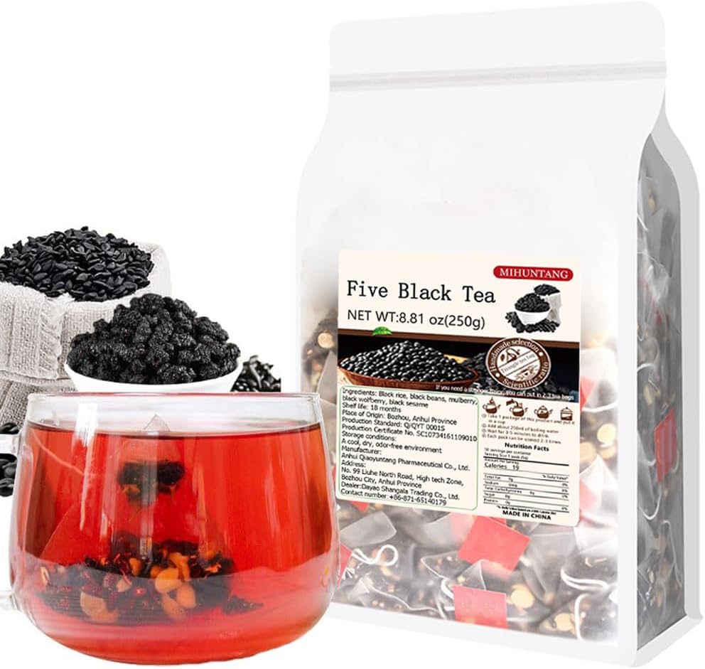 Wu hei tea 8.81oz (5g×50packets) Five black tea Mulberry black wolfberry tea Combination herbal tea bag 五黑茶250g