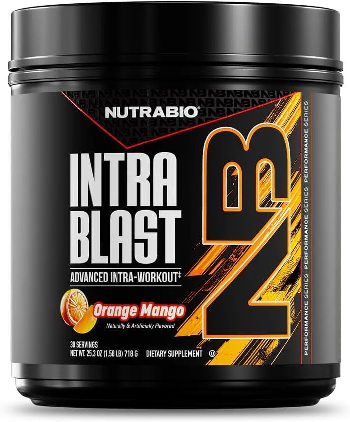 NutraBio Intra Blast Bcaa Powder Amino Acid Supplement, Electrolyte & Hydration Blend, Intra, Pre Workout & Muscle Recovery, 20g Eaa Amino Acids Powder, 5g Glutamine- Orange Mango, 30 Serving