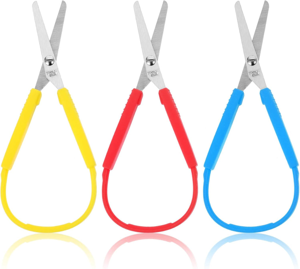 Ouligay Mini Loop Scissors - Adaptive, Colorful Grip, Self-Opening, Right & Lefty Support for Children & Adults