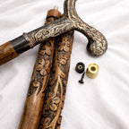 Wooden Carved Walking Stick - 36" Premium Handmade T-Shape Walking Stick with Spiral Wooden Shaft - Antique Finish Rosewood Stylish Handle Derby Head Walking Cane for Men, Women & Elderly