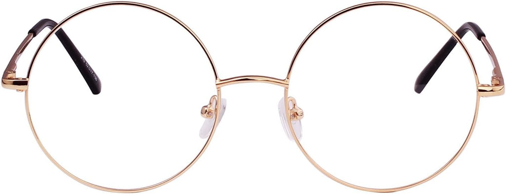 Agstum Retro Round Metal Non-Prescription Eyeglasses Frame with Spring HInge Clear Lens