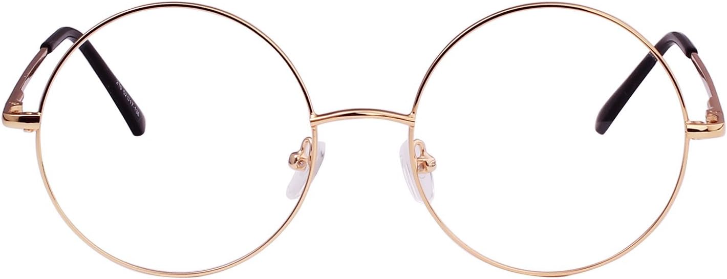 Agstum Retro Round Metal Non-Prescription Eyeglasses Frame with Spring HInge Clear Lens